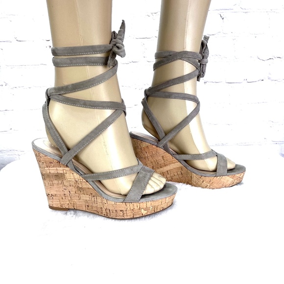 Guess Shoes - |•GUESS•| Taupe Strappy Lace Up Cork Base Sandals